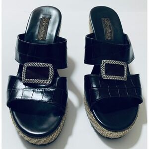 Brighton Devon Wedge Sandals Brown Croc Embossed Leather Western Size 8.5M